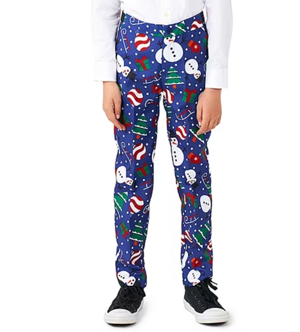 New ~ SUITMEISTER ~ Boys Blue Christmas Tree Snowman Dress Pants Size XL 14-16Y